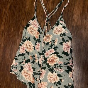 American Eagle Loose Floral Button Up Spaghetti Strap